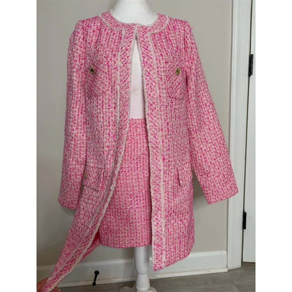 Lilly Pulitzer Dashielle Tweed Jacket Pink‎ Palms women’s  Size 4 - Picture 3 of 17